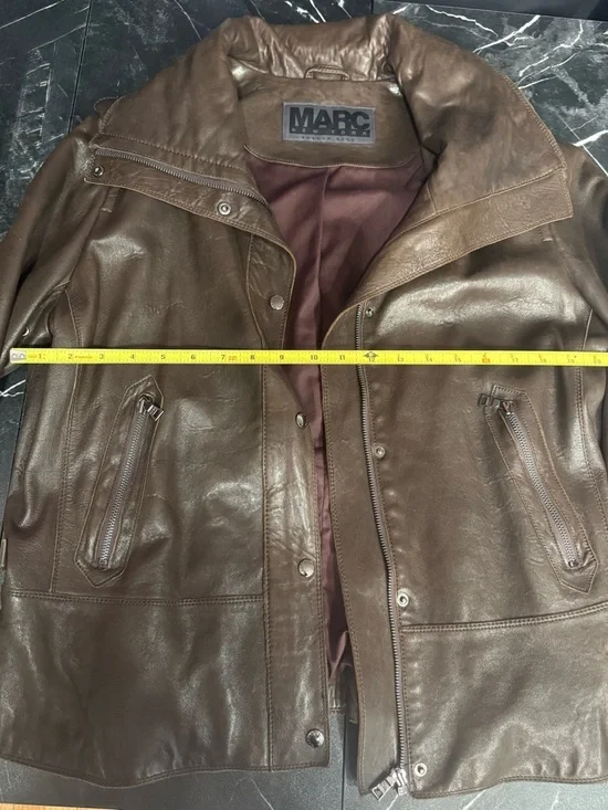 Andrew Marc New York Dark Brown Leather High Collar Jacket Womens XL Classic Y2K